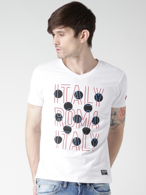 

White Printed V-Neck Tshirt