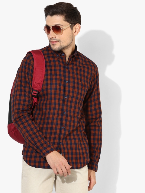 

Brown/Navy Blue Checked Slim Fit Casual Shirt