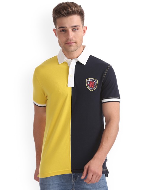 

Nautica Men Yellow Colourblocked Polo Collar T-shirt