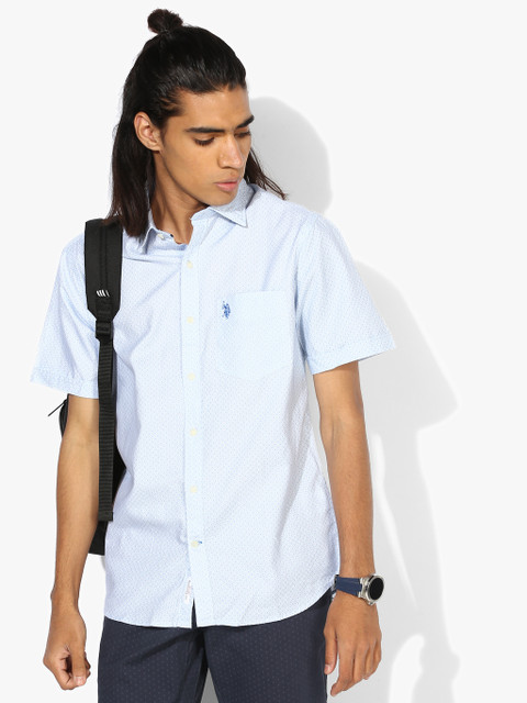 

Light Blue Printed Regular Fit Casual Shirt
