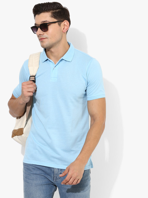 

Blue Self Design Regular Fit Polo Collar Tshirt