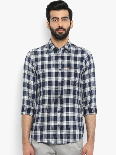 

ColorPlus Men Blue & White Contemporary Regular Fit Checked Casual Shirt