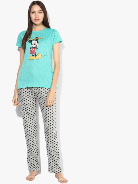

July Nightwear Women Turquoise Printed Night Suit C-37, Turquoise blue