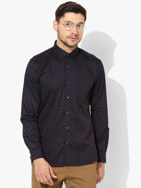 

Navy Blue Printed Slim Fit Casual Shirt