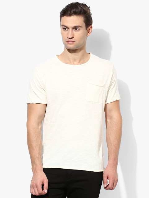 

Off White Solid Round Neck T-Shirt