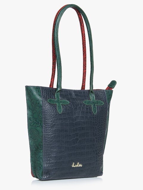 

Nobel 02 Navy Blue/Red Leather Large Tote Bag