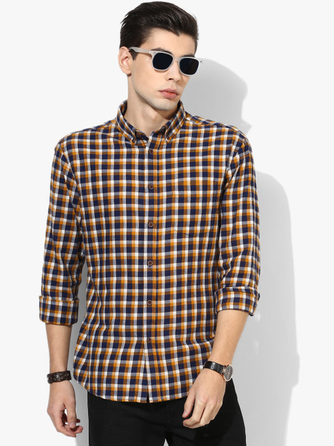 

Navy Blue Checked Regular Fit Casual Shirt