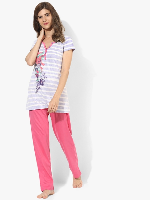 

July Nightwear Blue & Pink Striped Lounge Set A210-17-18