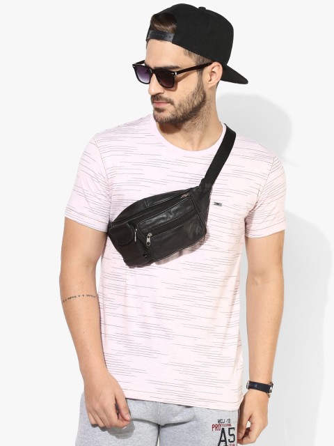 

Pink Self Design Regular Fit Round Neck T-Shirt