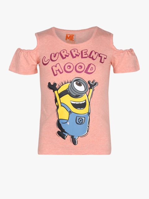 

Kids Ville Girls Peach-Coloured Minion Printed Top