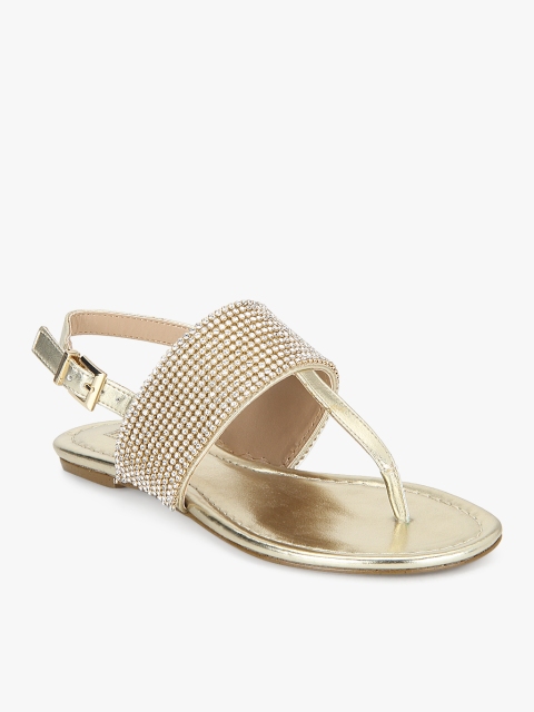 

Gold Solid T-Strap Flats
