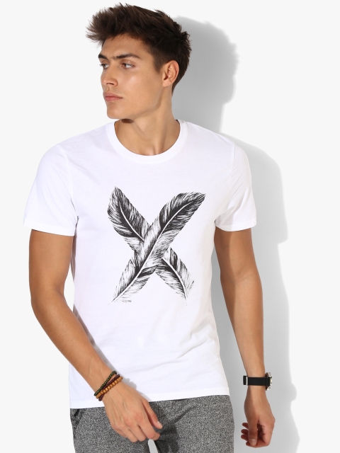 

White Printed Round Neck T-Shirt