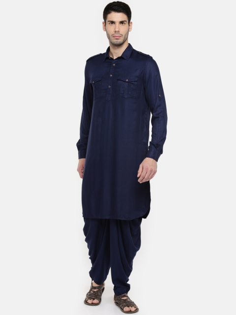 

indus route by Pantaloons Men Navy Blue Solid Pathani Kurta