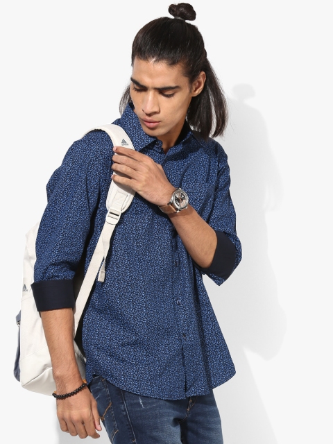 

Blue Printed Slim Fit Casual Shirt