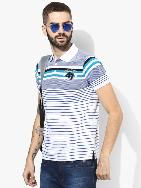 

White Printed Regular Fit Polo T-Shirt
