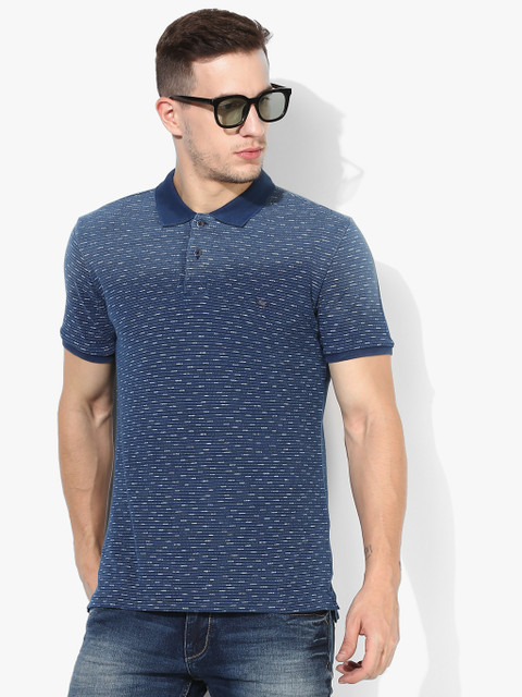 

Navy Blue Printed Slim Fit Polo T-Shirt
