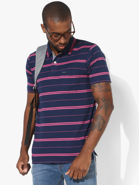 

Navy Blue Striped Regular Fit Polo T-Shirt
