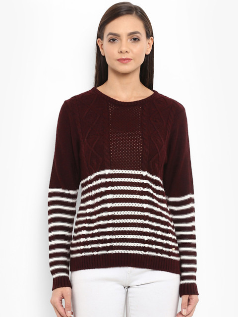 

Park Avenue Women Red Self Design Pullover