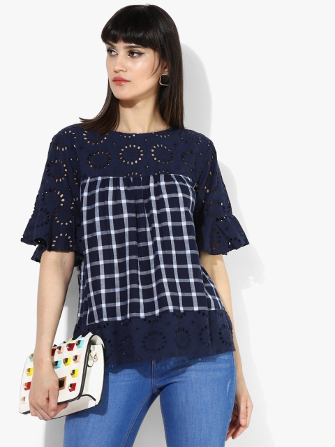 

Navy Blue Checked Blouse