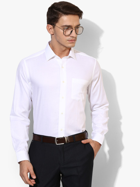 

White Self Design Slim Fit Formal Shirt