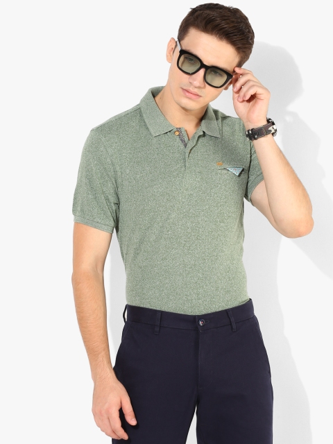

Green Self Design Slim Fit Polo T-Shirt