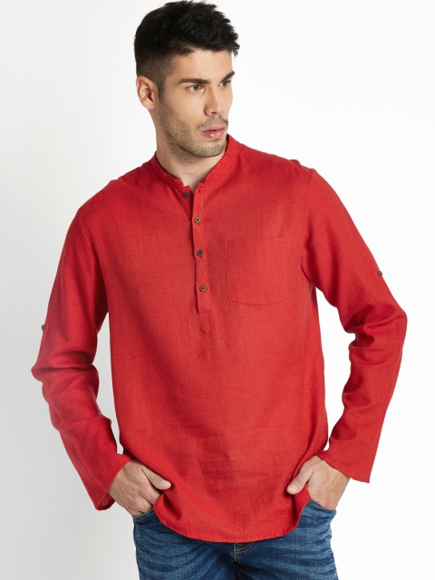 

indus route by Pantaloons Men Red Solid Straight Kurta