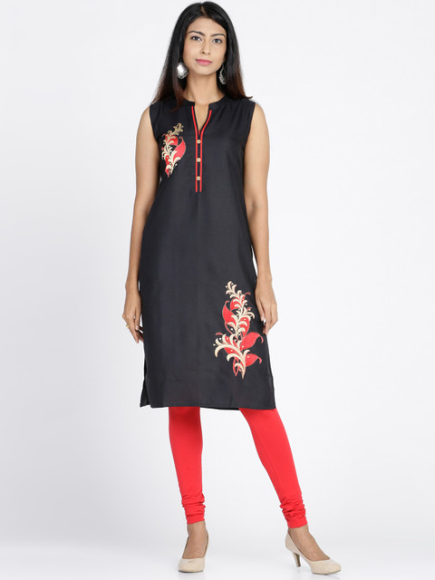 

Soch Women Black & Red Embroidered Straight Kurta