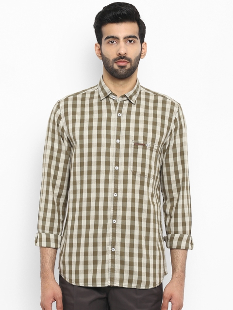 

ColorPlus Men Olive Green & Beige Tailored Fit Checked Casual Shirt