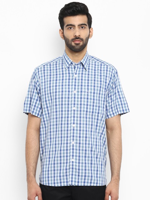 ColorPlus Men Blue & White Regular Fit Checked Casual Shirt