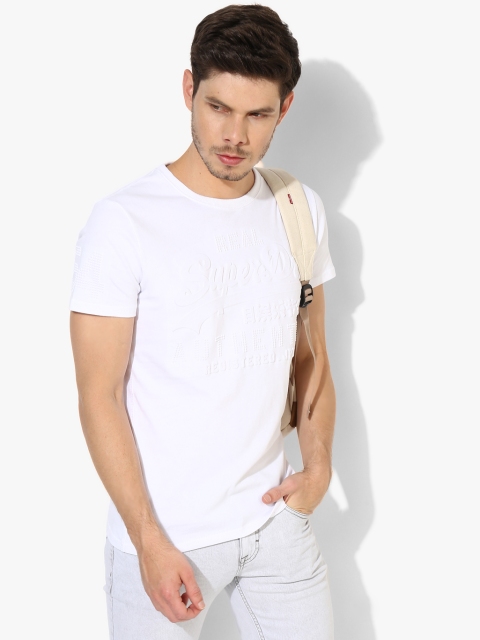 

White Self Design Regular Fit Round Neck T-Shirt