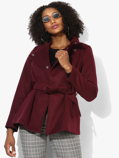 

Burgundy Solid Long Coat