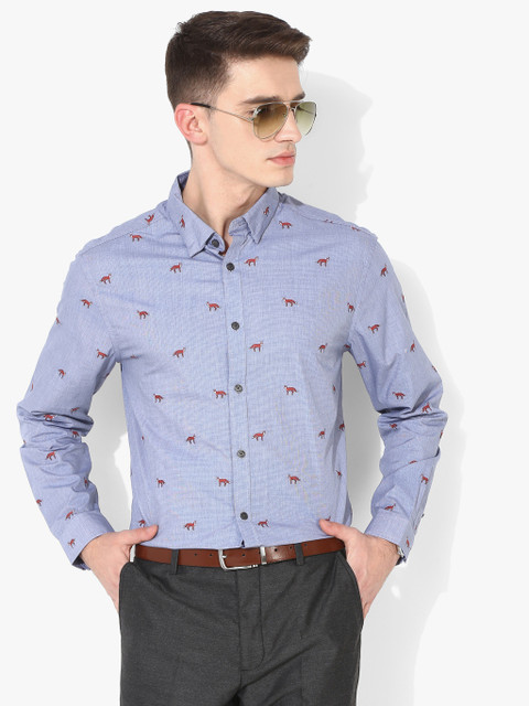

Blue Textured Regular Fit Formal Shirt, Navy blue