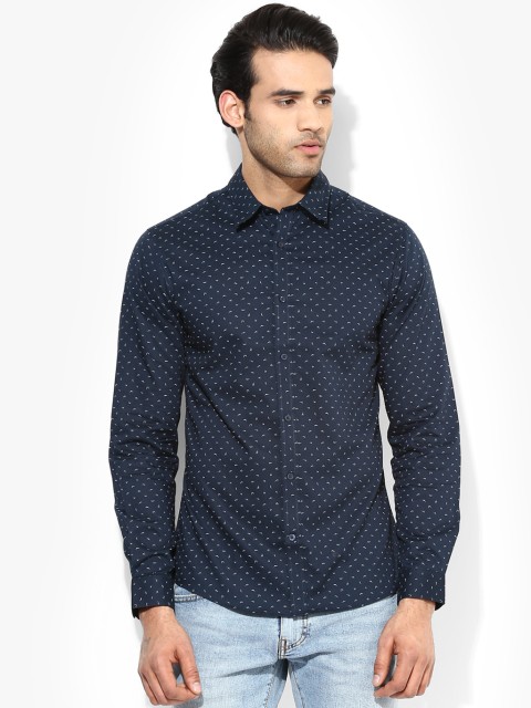 

Navy Blue Printed Slim Fit Casual Shirt