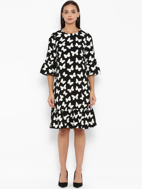 

Park Avenue Women Black Printed Drop-Waist Dress