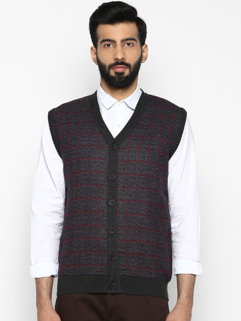 

ColorPlus Men Grey & Red Checked Cardigan