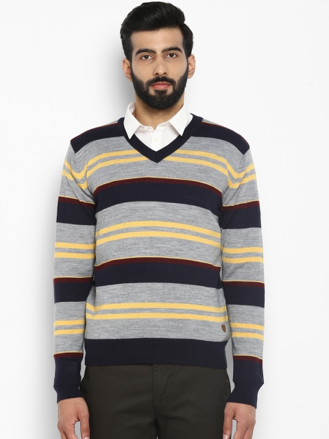 

Raymond Men Navy Blue Striped Pullover