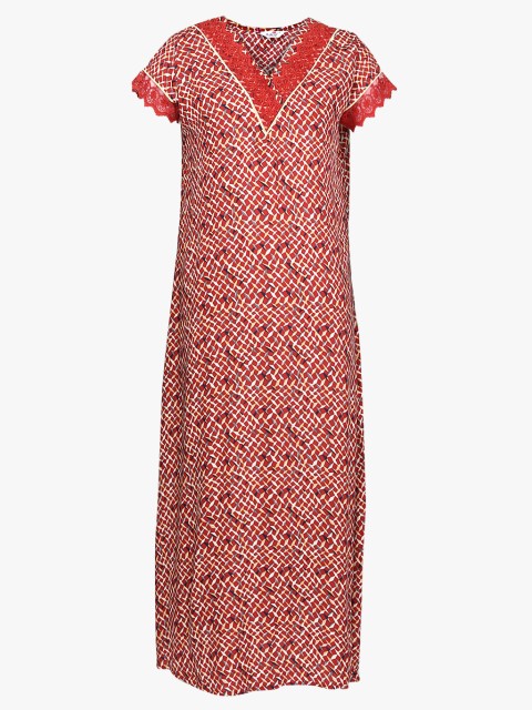 

July Nightwear Red & White Printed Gown