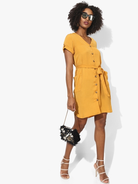 

Mustard Coloured Solid Shift Dress
