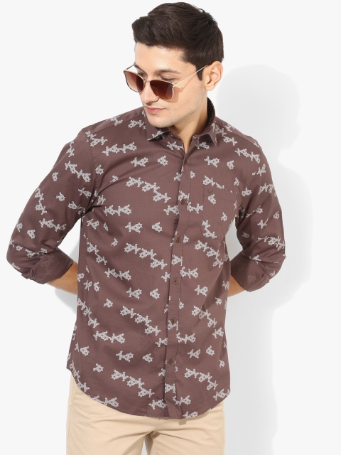 

Brown Printed Slim Fit Casual Shirt