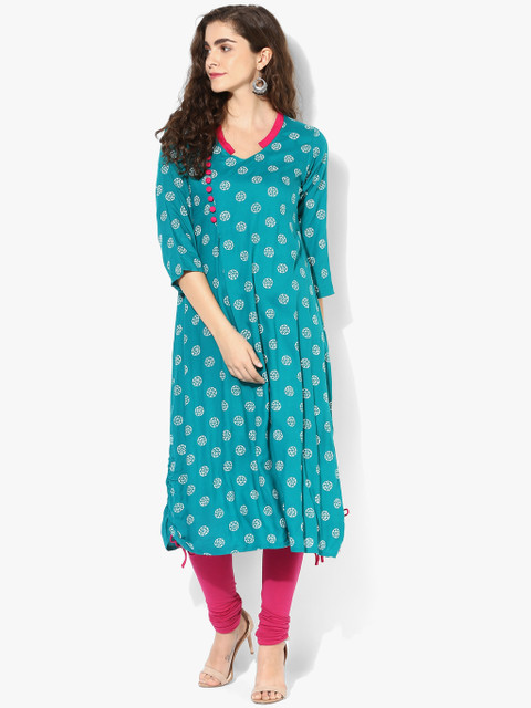 

Divina Women Turquoise Blue Printed A-Line Kurta