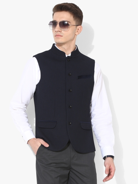 

Navy Blue Self Design Waistcoat