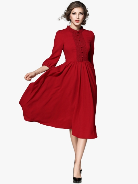 

JC Collection Women Maroon Solid Fit and Flare Dress