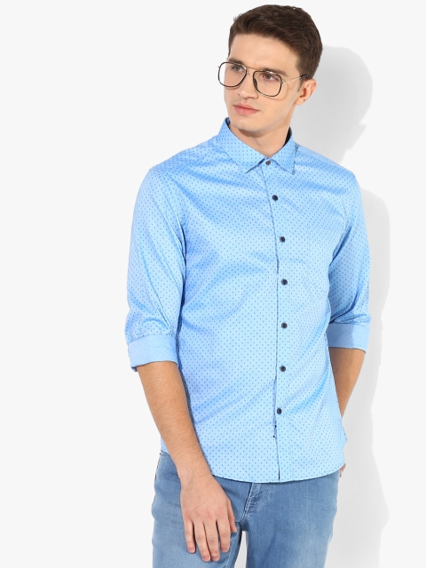 

Blue Printed Slim Fit Casual Shirt