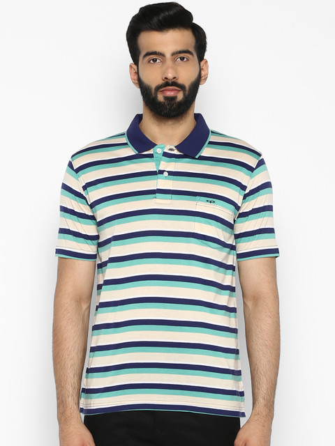 

ColorPlus Men Blue & White Striped Polo Collar T-shirt