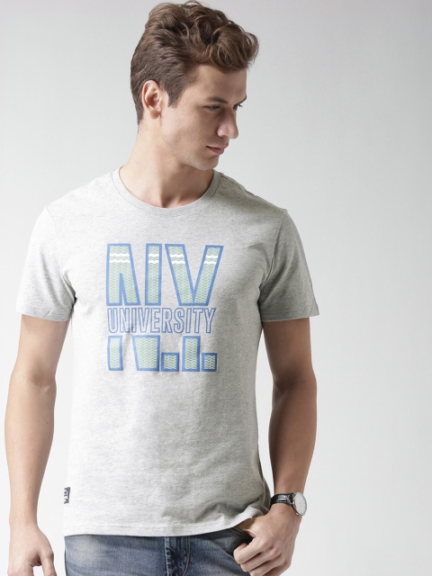 

Grey Melange Printed Round Neck Tshirt