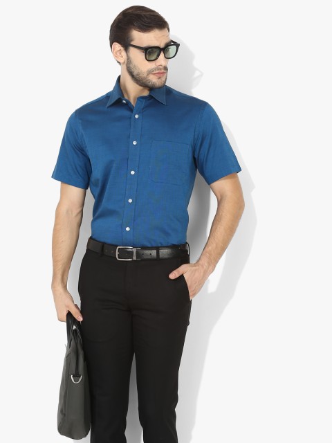

Blue Self Design Regular Fit Formal Shirt