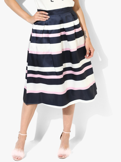 

Navy Blue Striped Pencil Knee Length Skirt