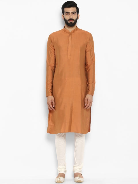 

ethnix Men Orange Solid Kurta with Pyjamas