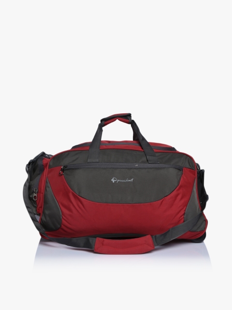

President Unisex Red & Grey Colorblocked Duffel Trolley