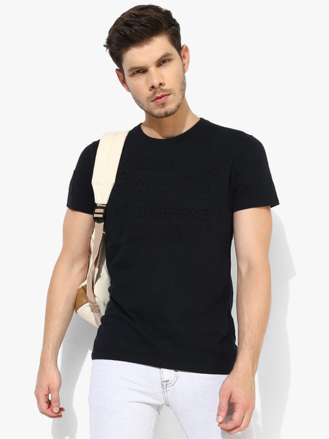 

Black Self Design Regular Fit Round Neck T-Shirt